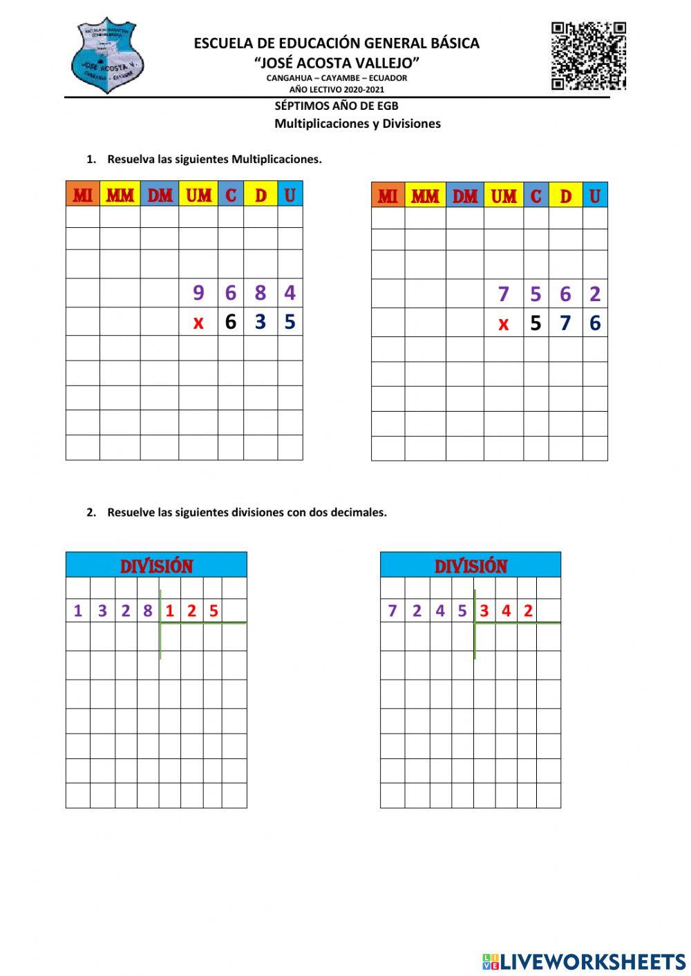Multiplicacion y division e cifras