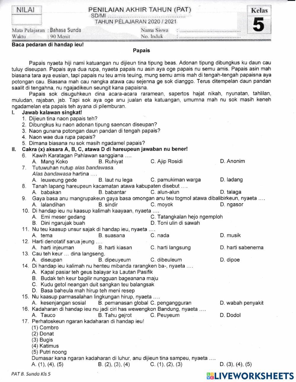 PAT Basa Sunda Kelas V A