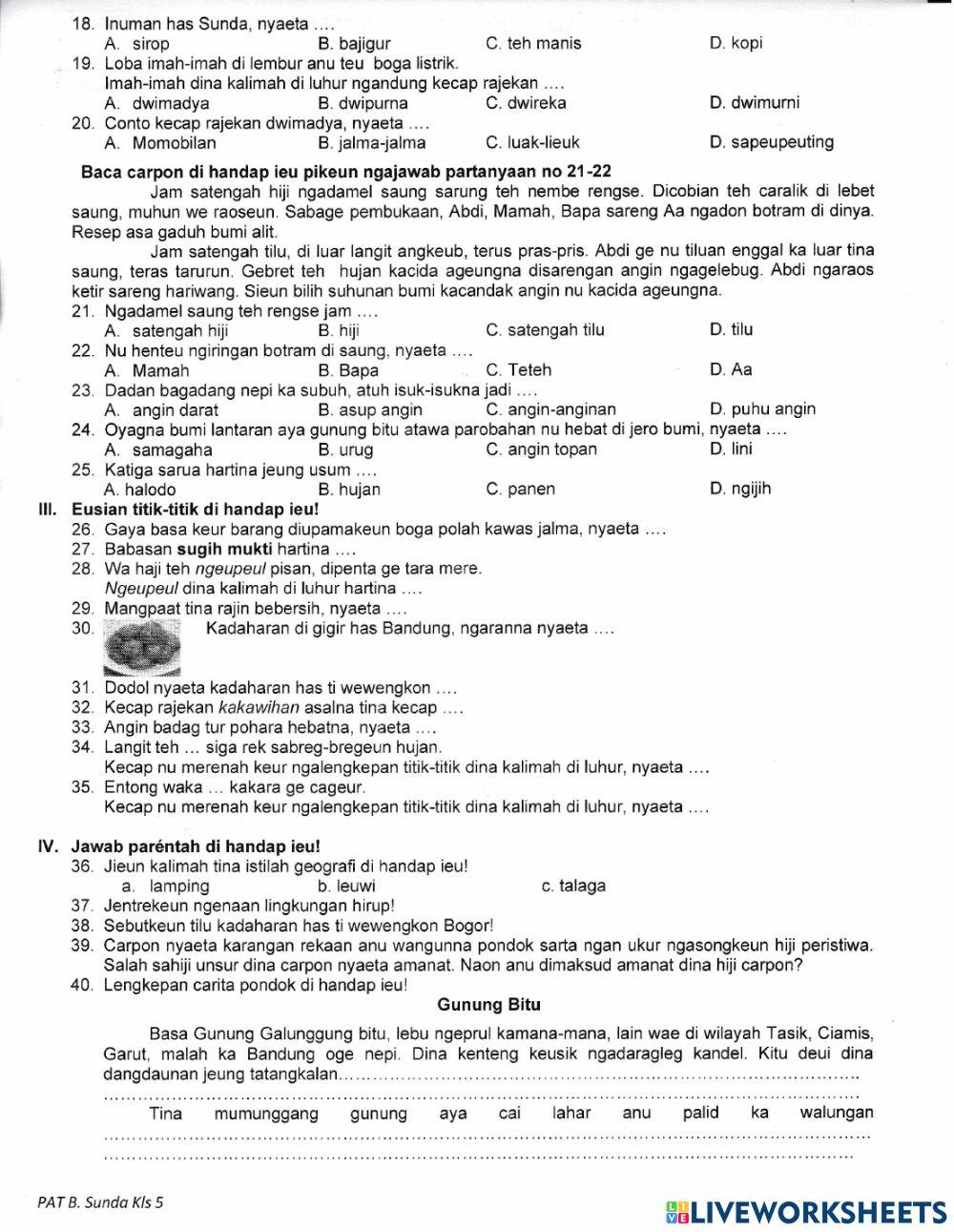 PAT Basa Sunda Kelas V A
