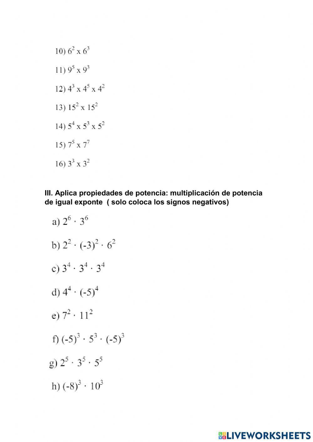 Propiedades de las potencias