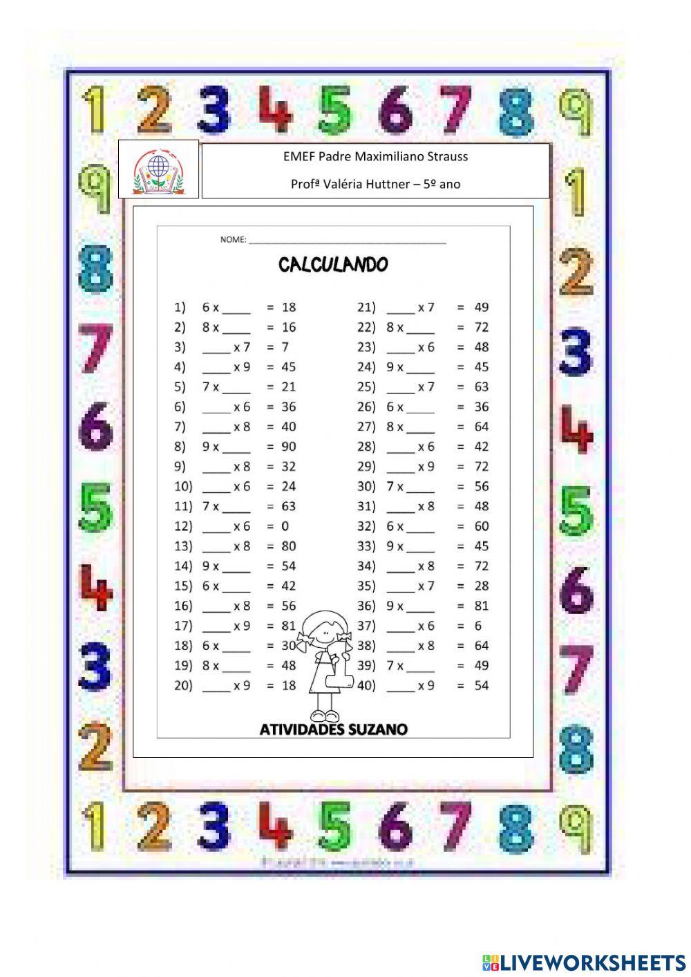 Número oculto na tabuada