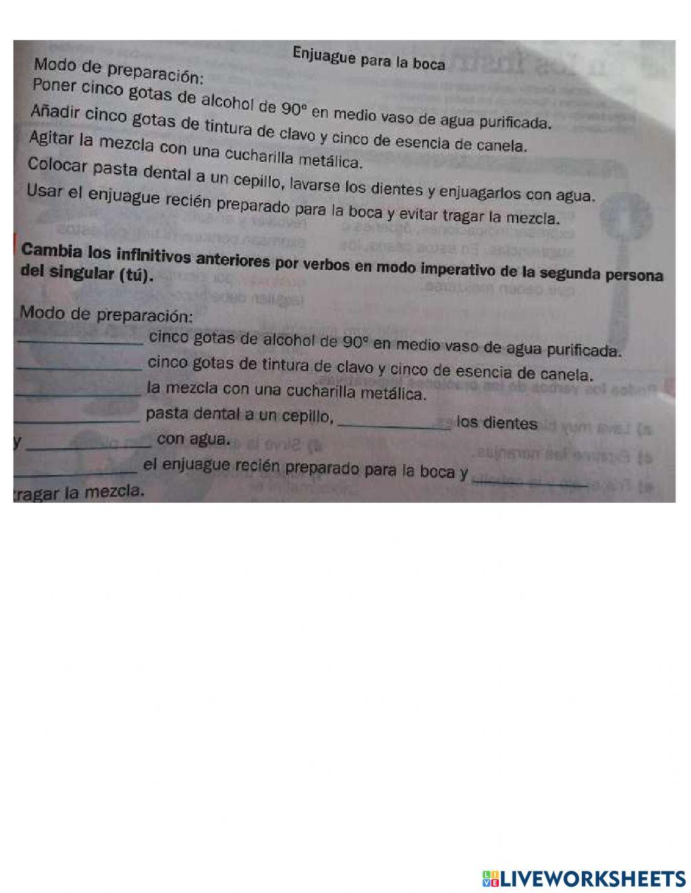 Verbos en infinitivo e imperativo