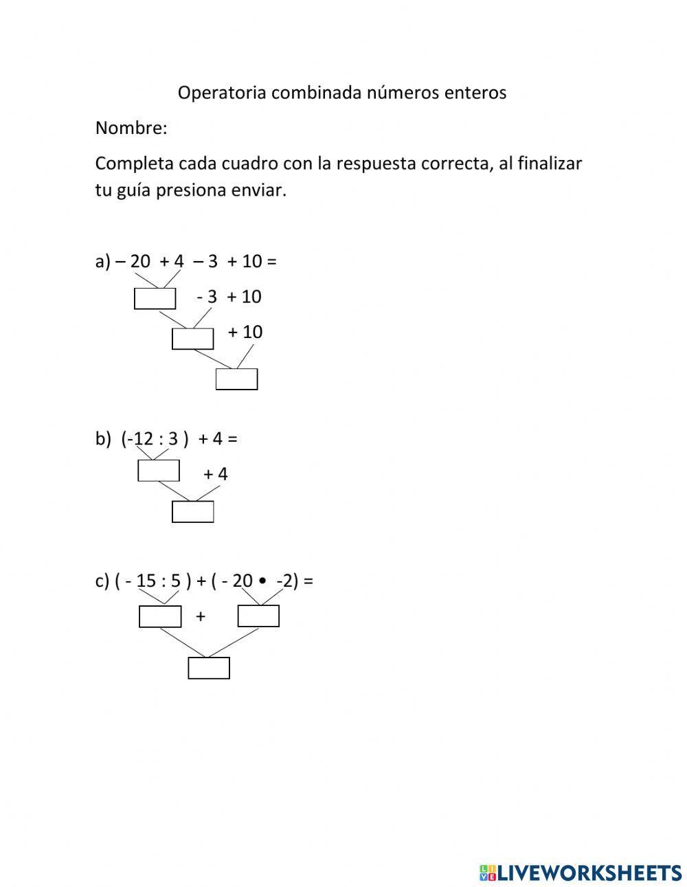 Operatoria combinada números enteros
