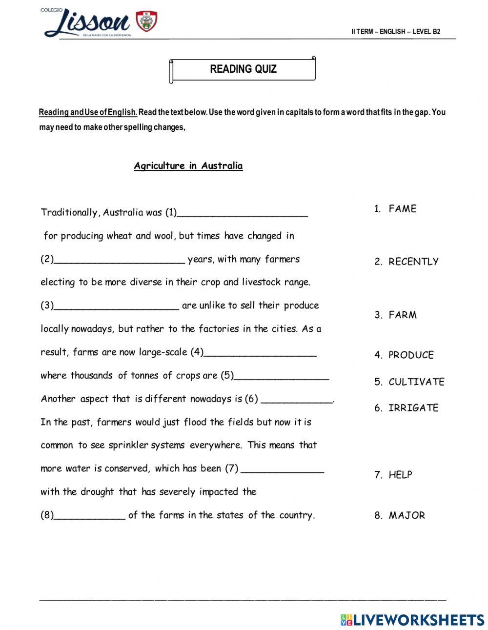 Reading and use of english