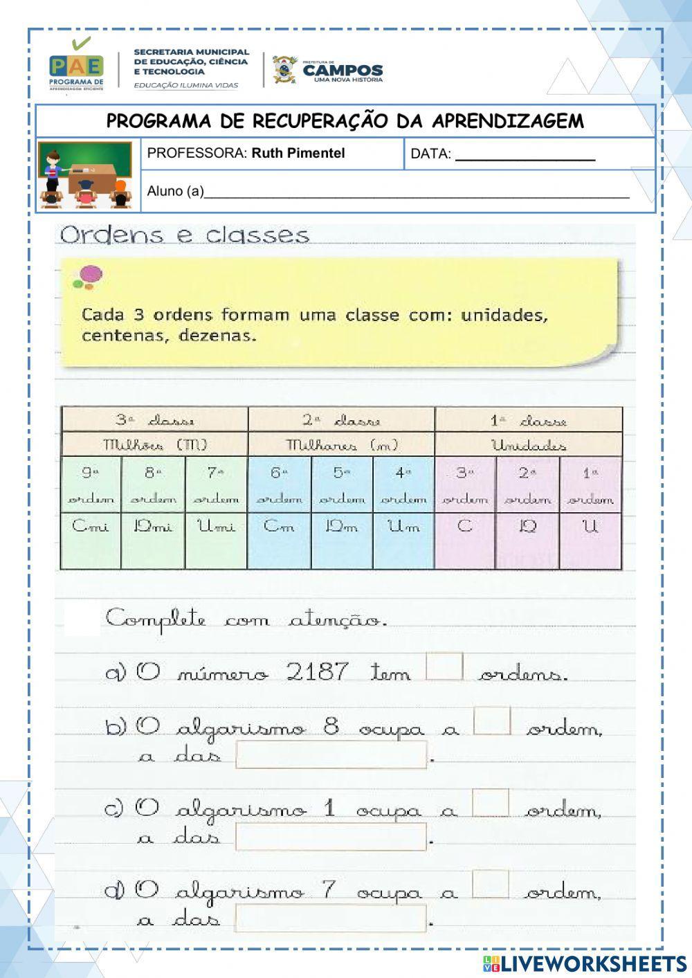 Ordens e classes Ordens e classes