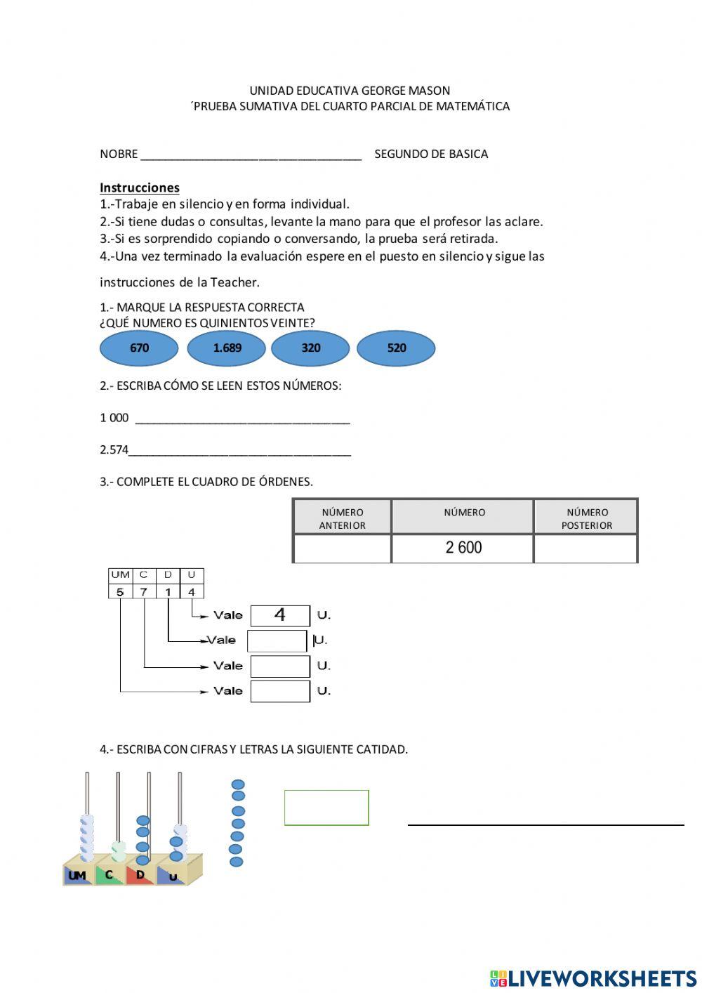 Prueba del cuarto parcial