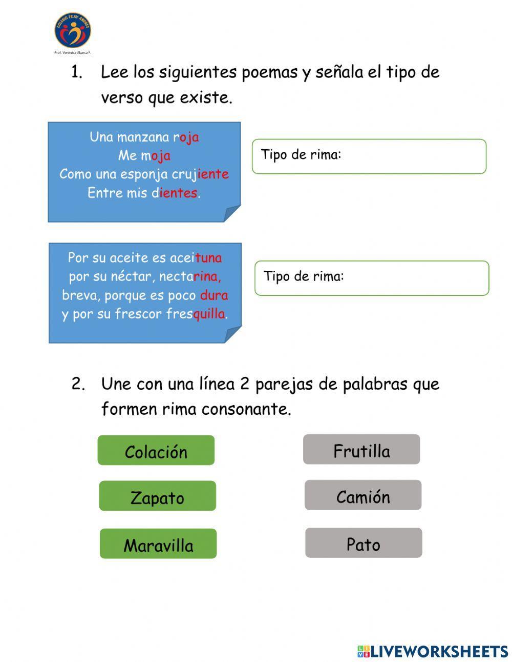 Ficha de aprendizaje Rimas y figuras literarias