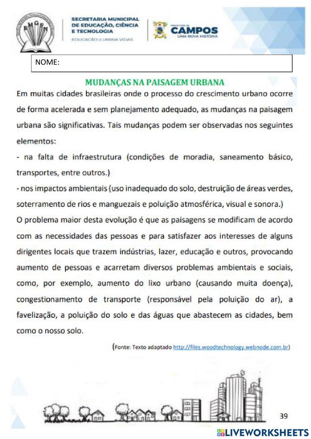 Mudanças na paisagem urbana