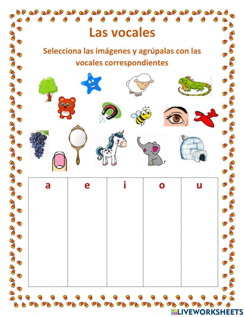 Identificar dibujos que inicial con vocales
