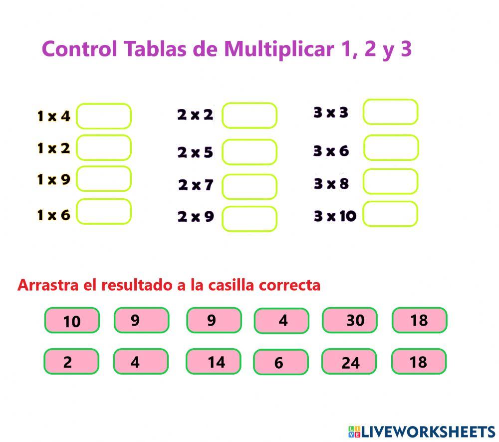 Control Tablas de multiplicar 1,2 y 3