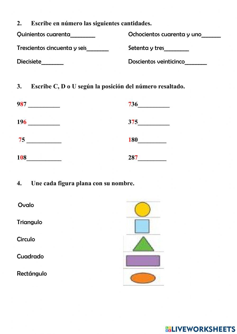 Repaso de matemática de segundo grado de primaria