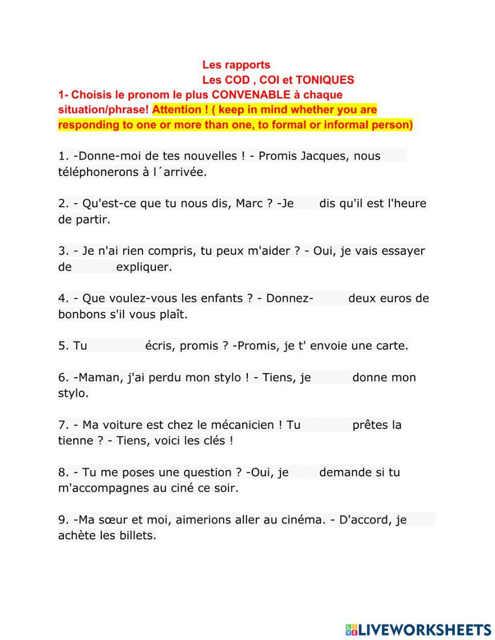 Les pronoms compléments