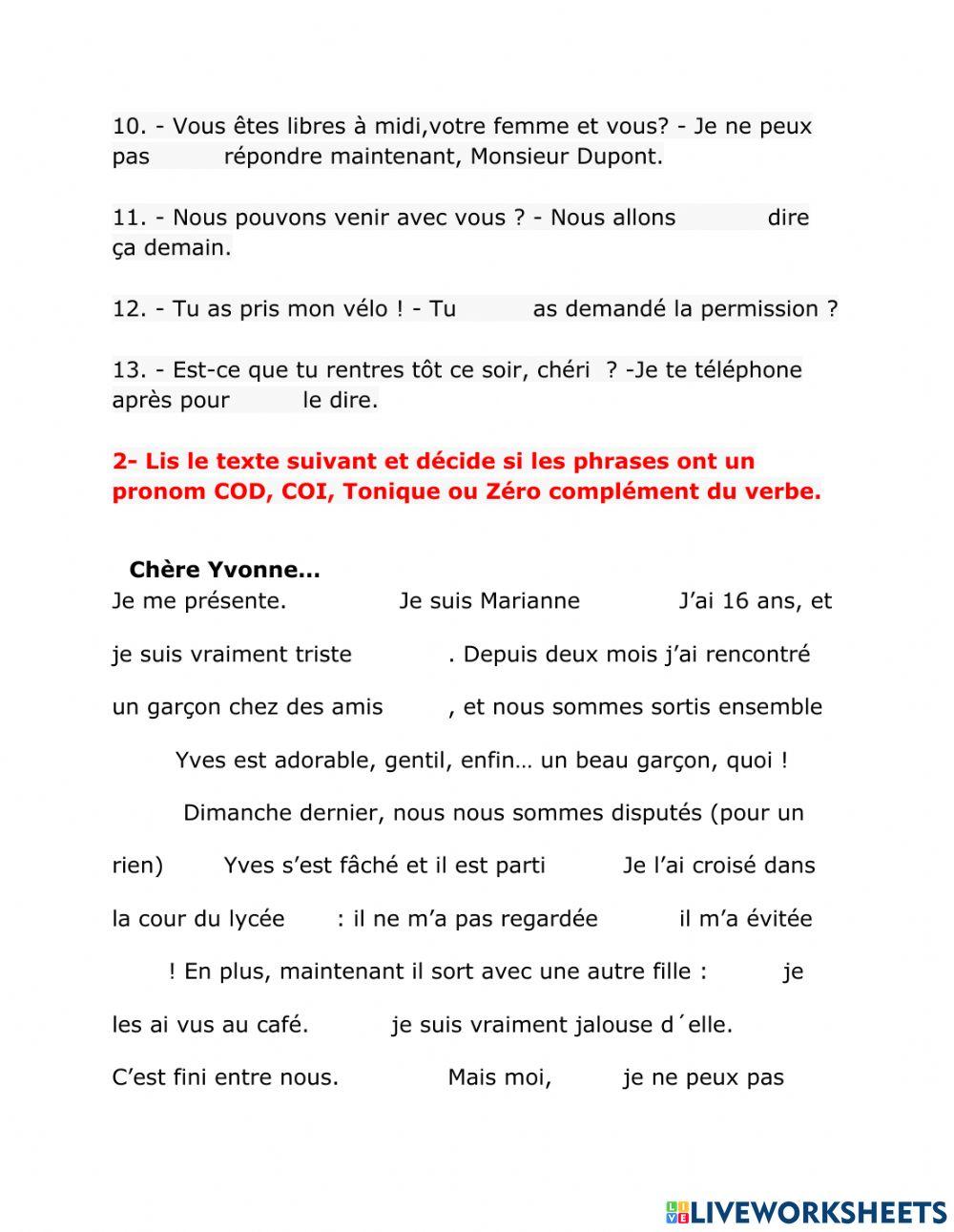 Les pronoms compléments