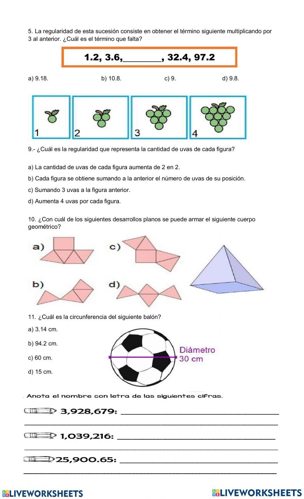 Guía de estudio matemáticas 6°