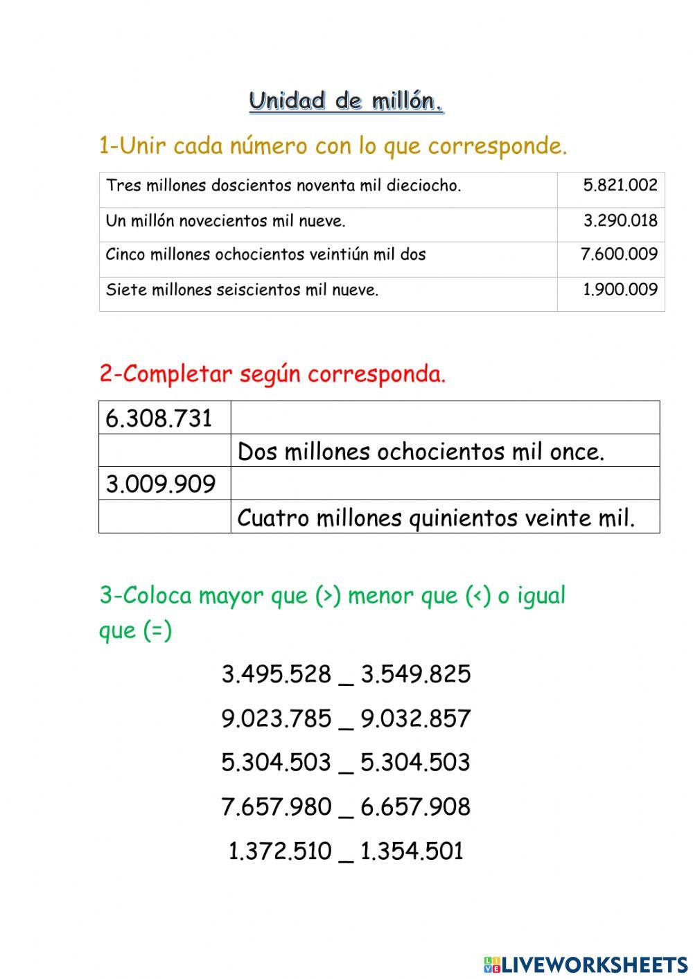 Números de siete cifras.