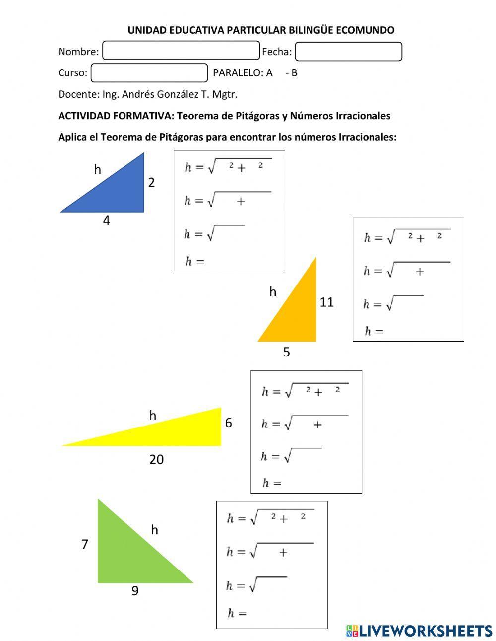 Números Irracionales y Teorema de Pitágoras