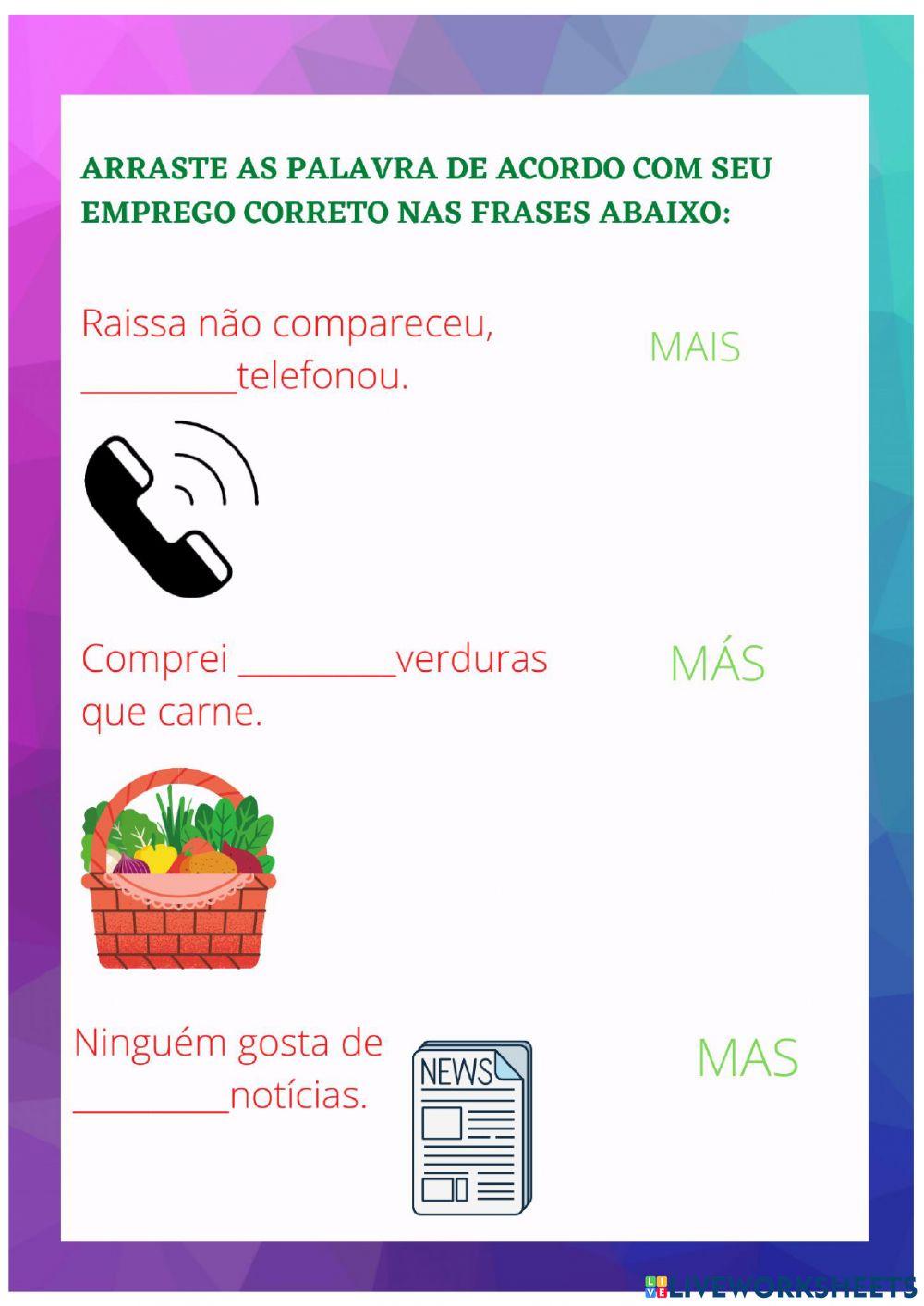 Uso de mas, mais e más.