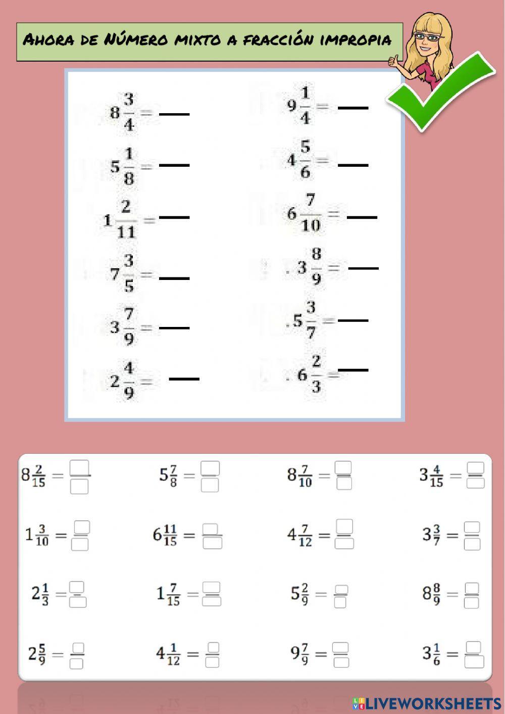 Fracción impropia y número mixto