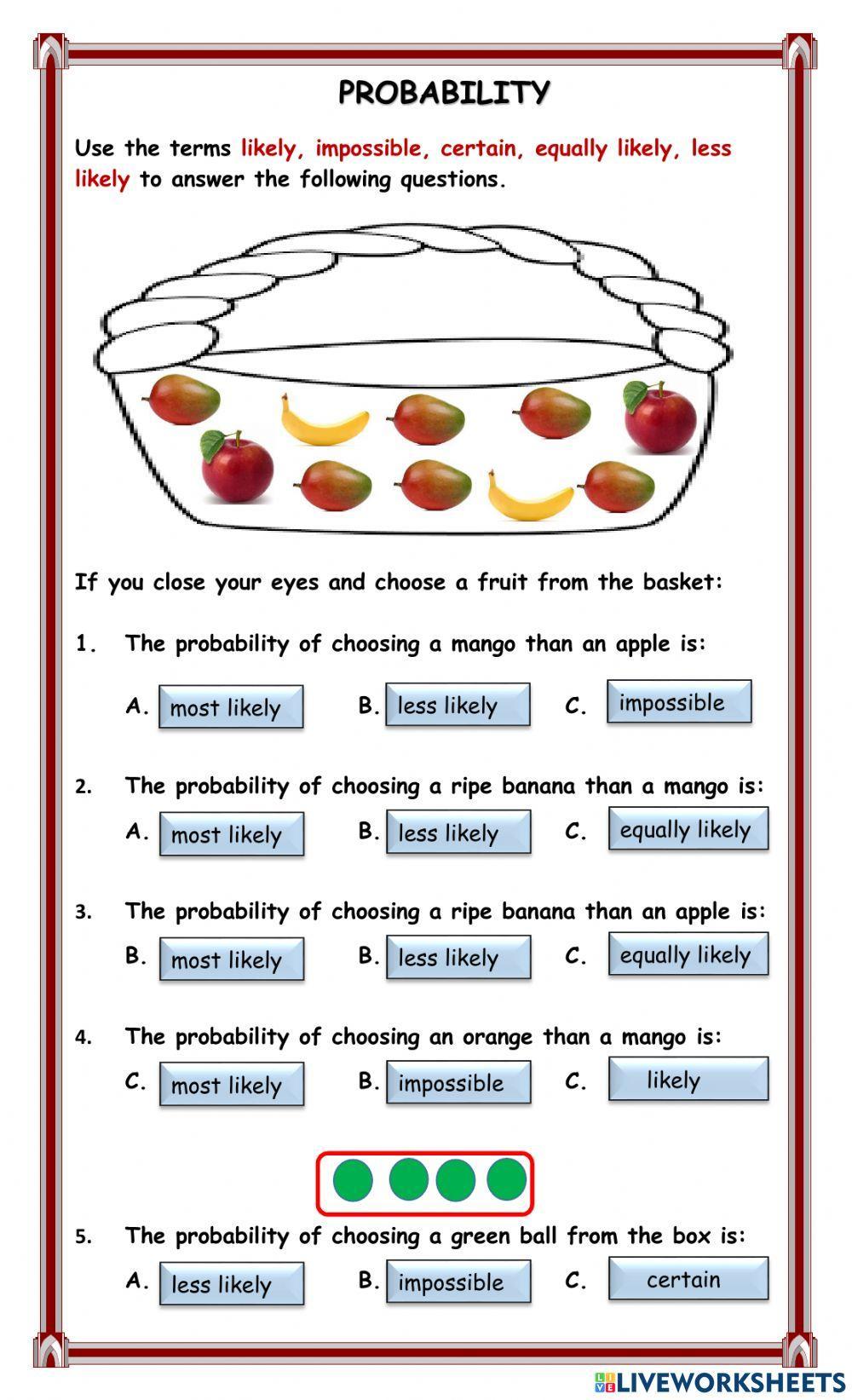 Probability worksheet | Live Worksheets