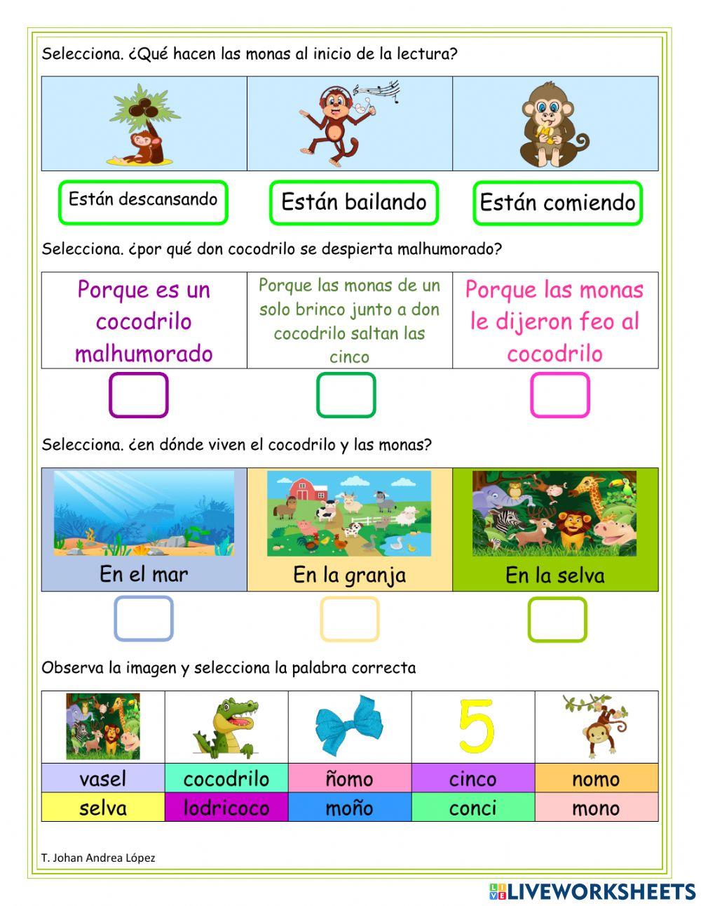 Comprensión lectora - Las monas y el cocodrilo