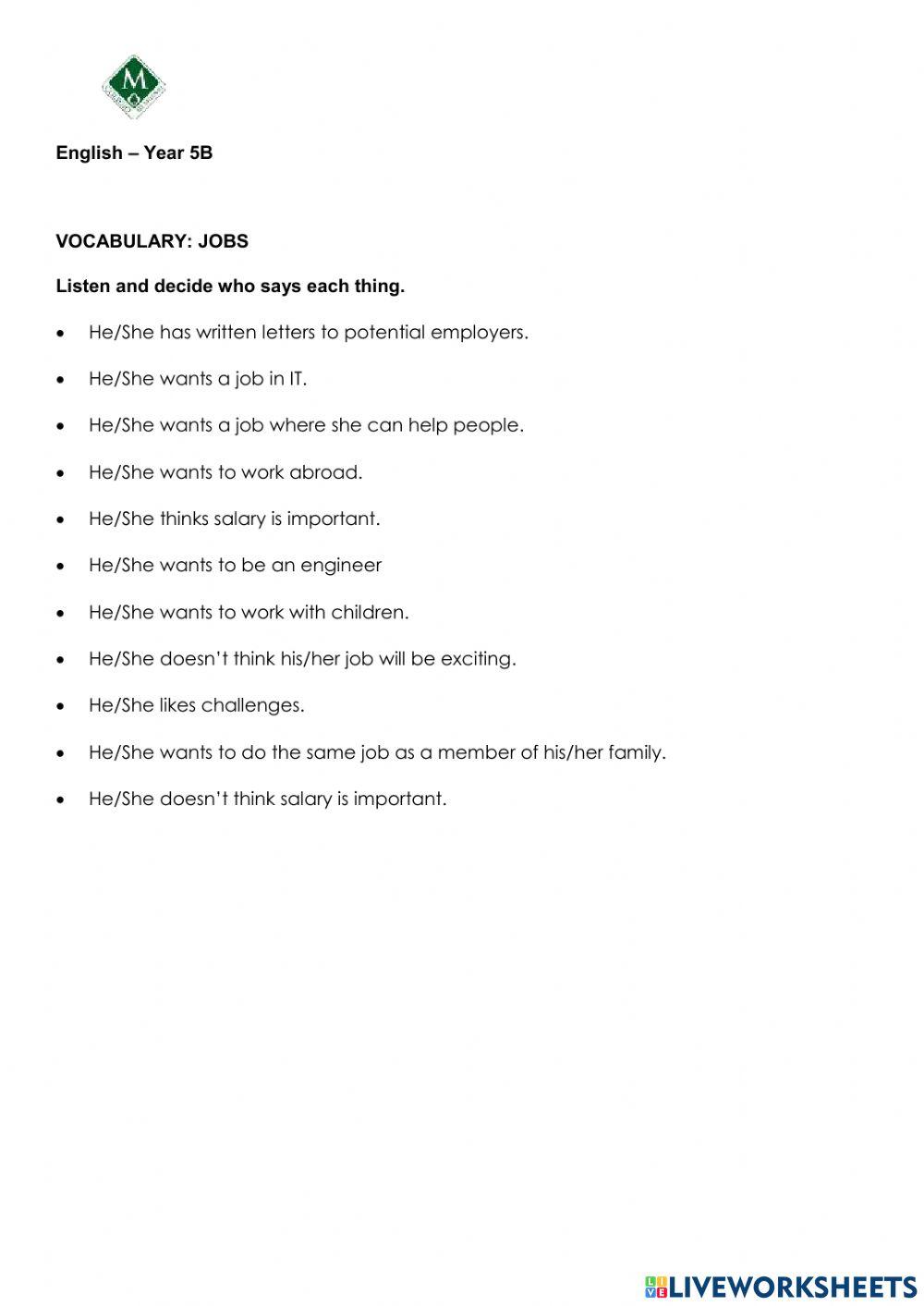 Jobs. Modal verbs. Present perfect.