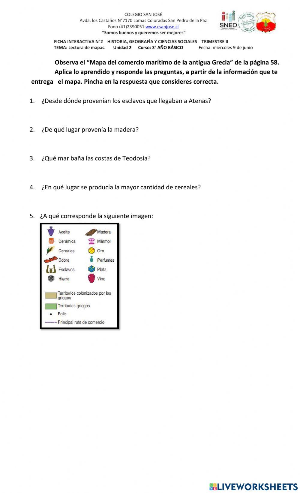 Lectura de mapa del comercio en Grecia