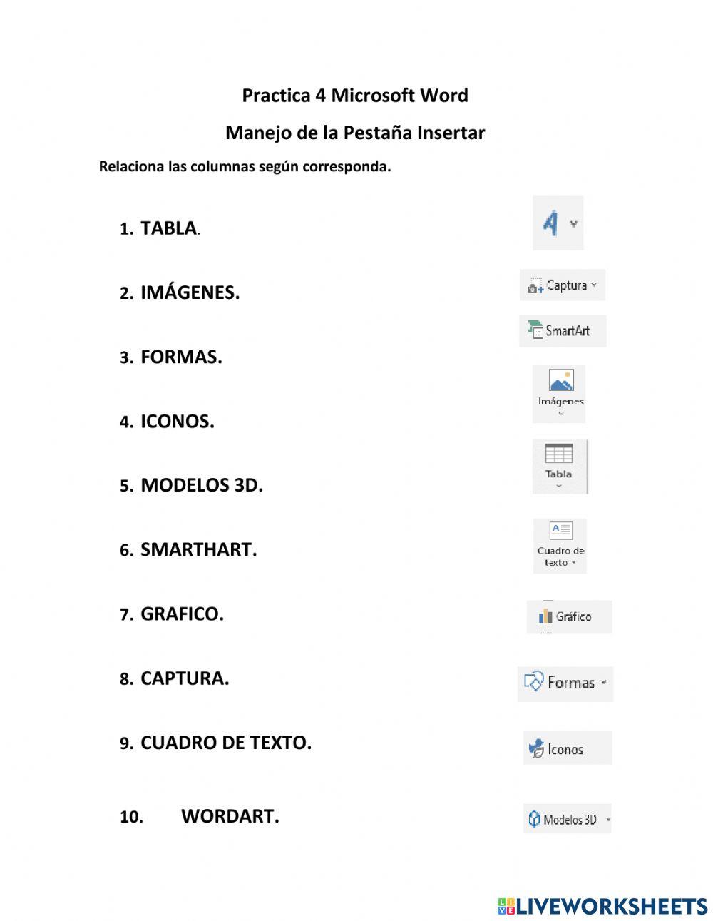 Ejercicio 4 Trabajando con la Pestaña Insertar Word