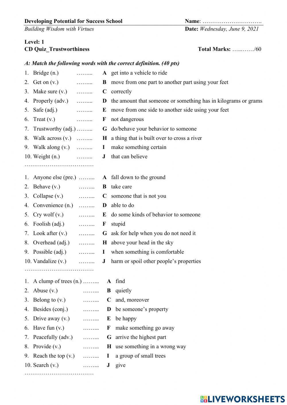 Vocabulary and Speaking