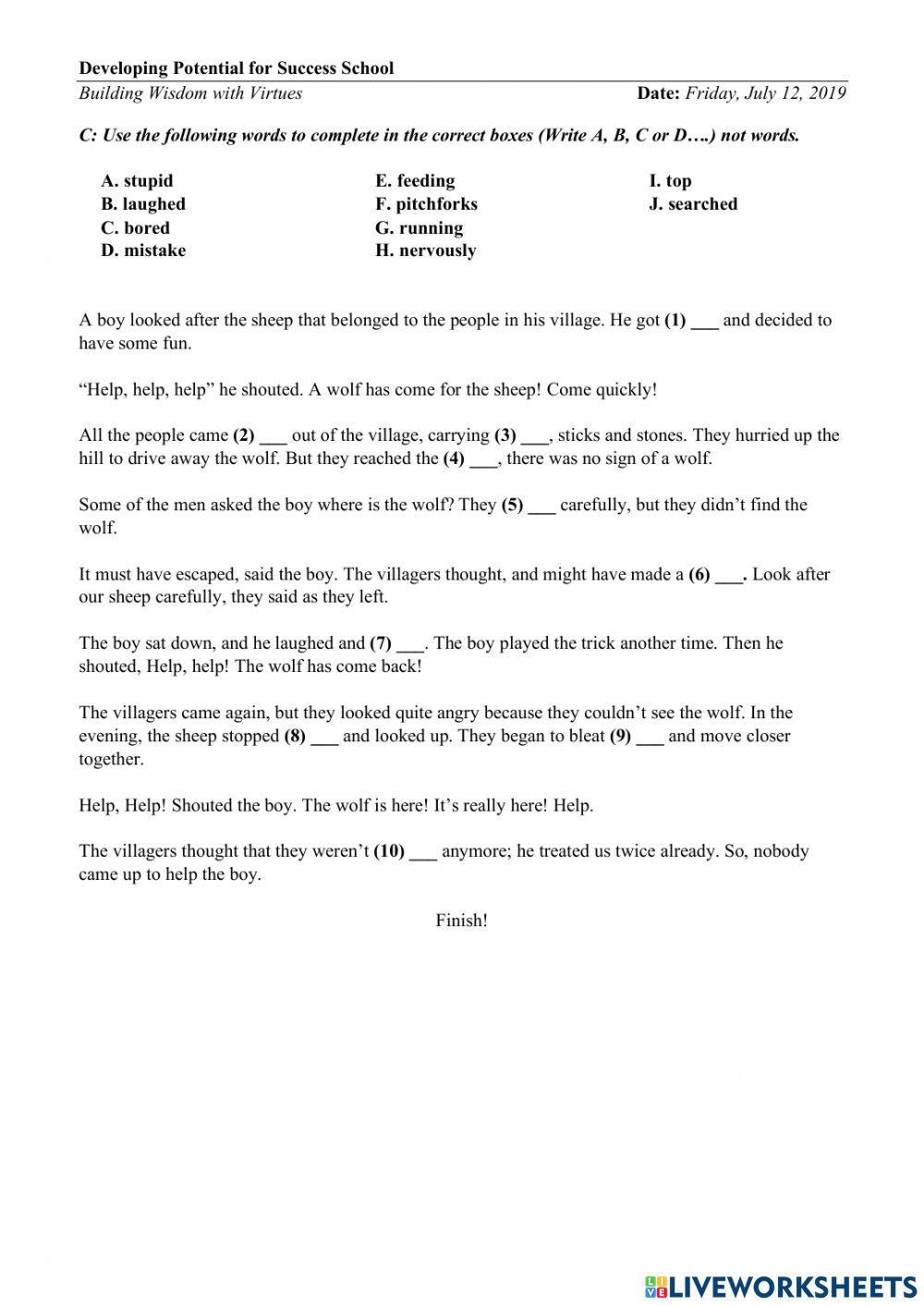 Vocabulary and Speaking