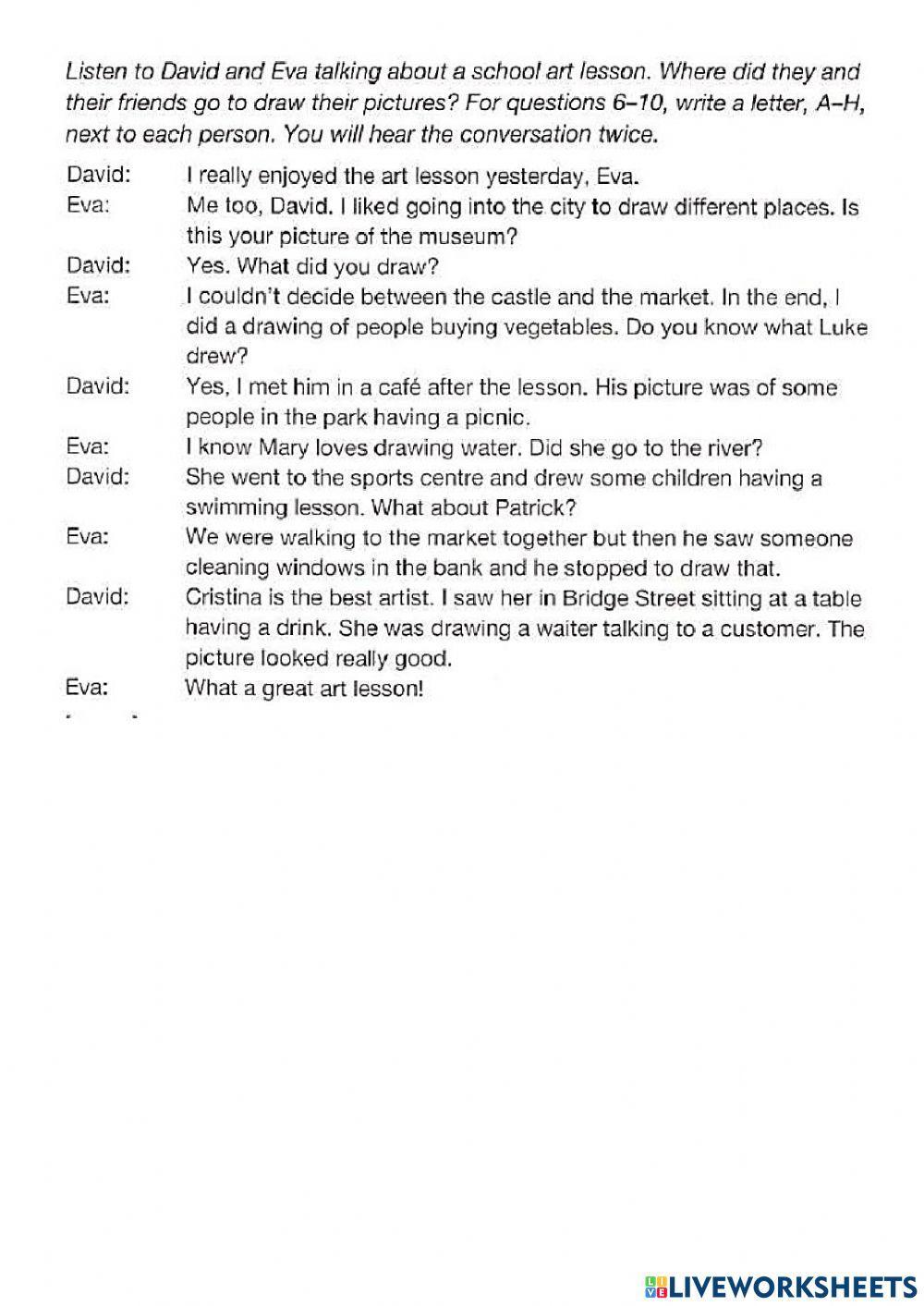 Listen and fill in the blanks part 2 KET 6.1