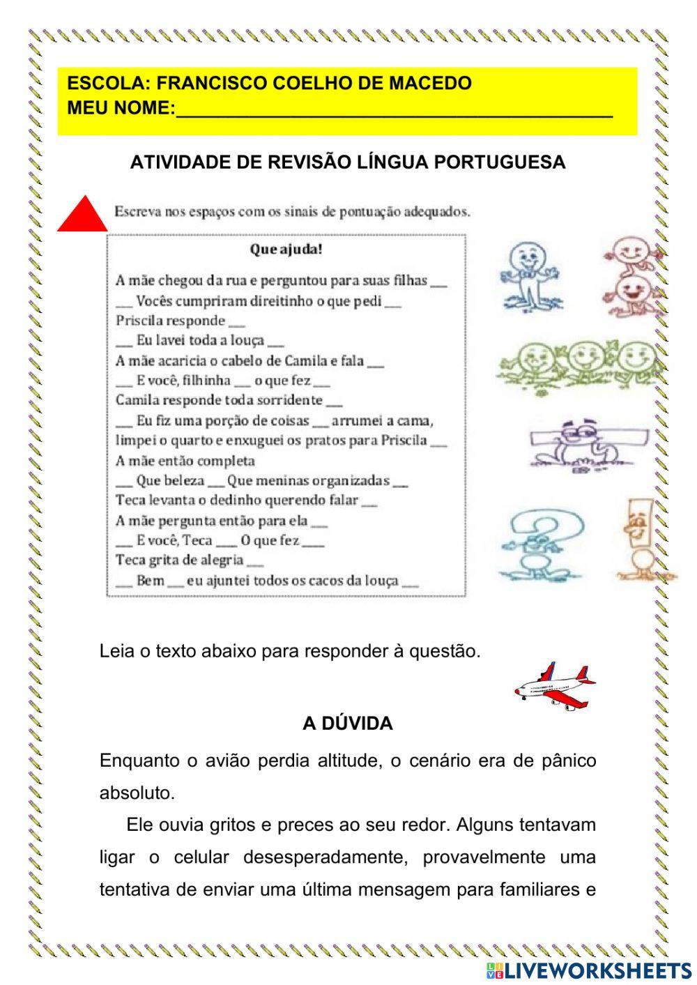 Atividade de revisão Língua Portuguesa