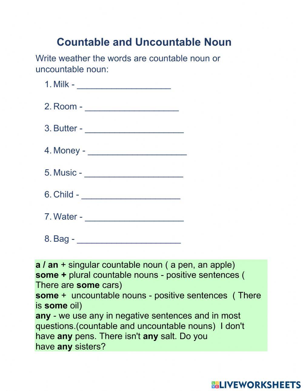 Countable and Uncountable Noun Revision