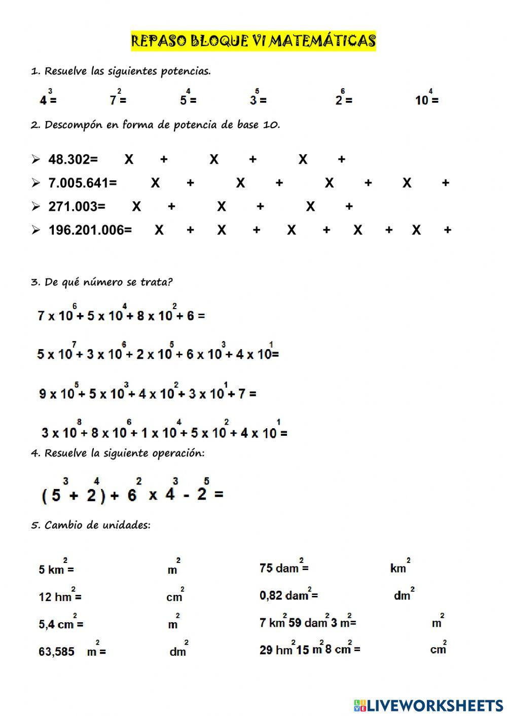 Repaso bloque vi matemáticas