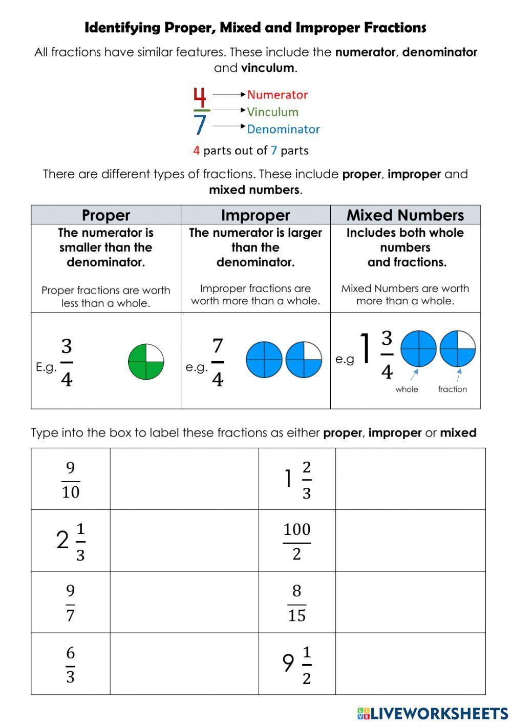 Mixed and Improper Fractions