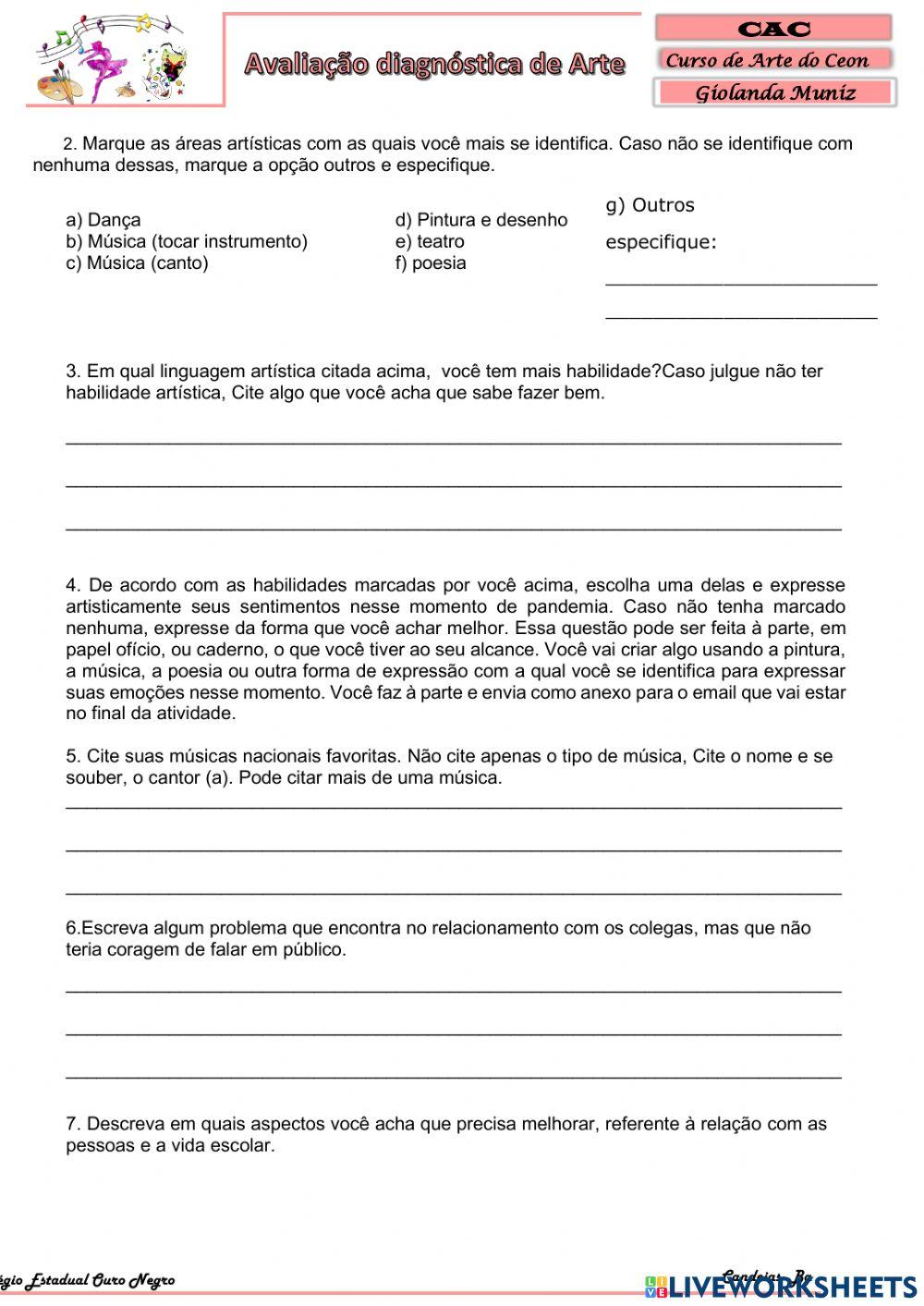 Avaliação diagnóstica de arte