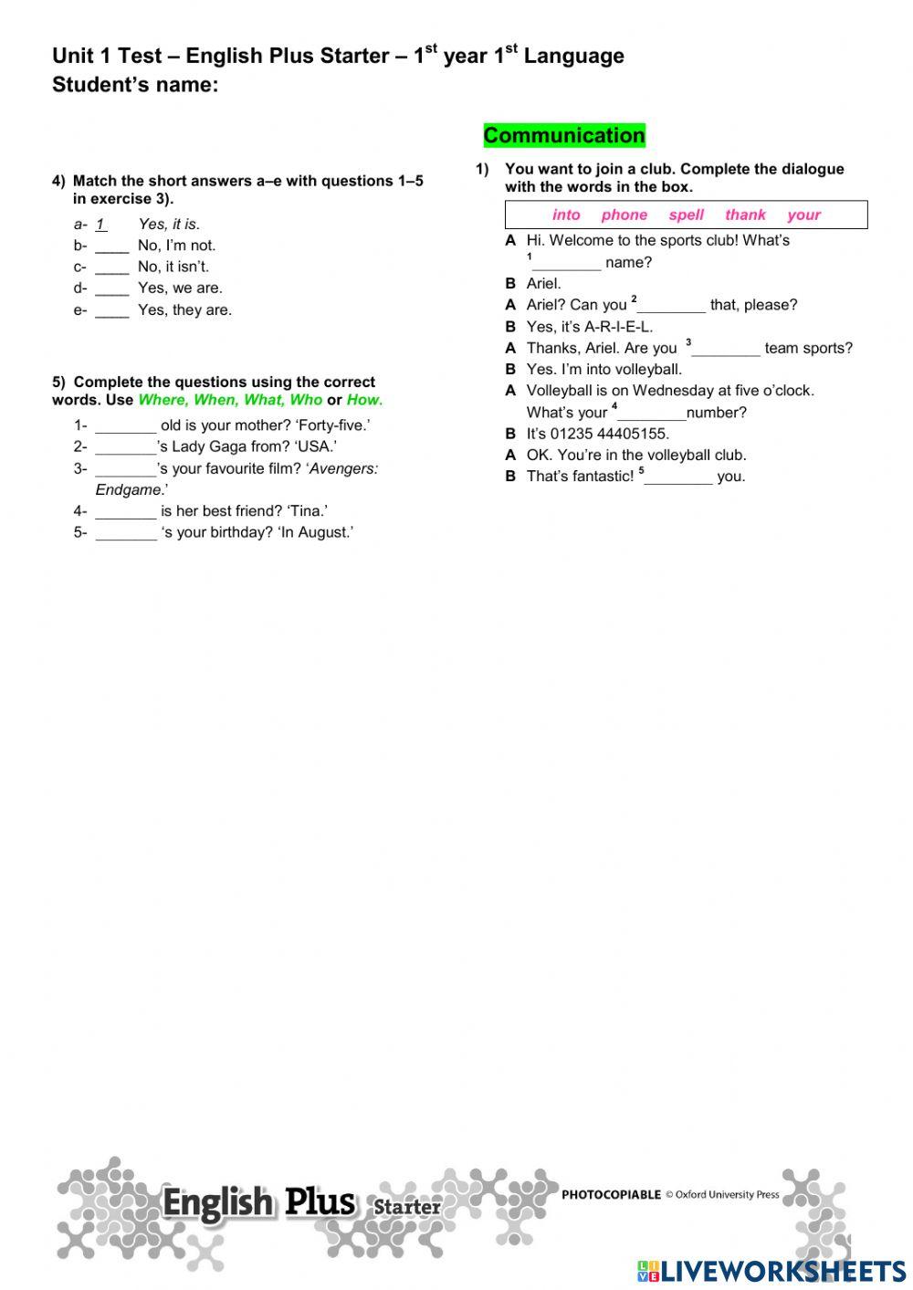 TEST UNIT 1 - EP STARTER 