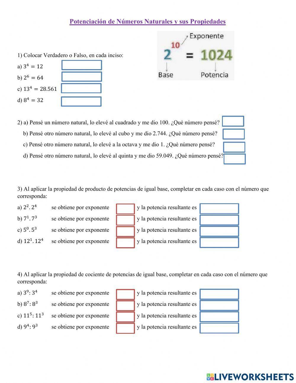 Potenciación de Números Naturales y sus Propiedades