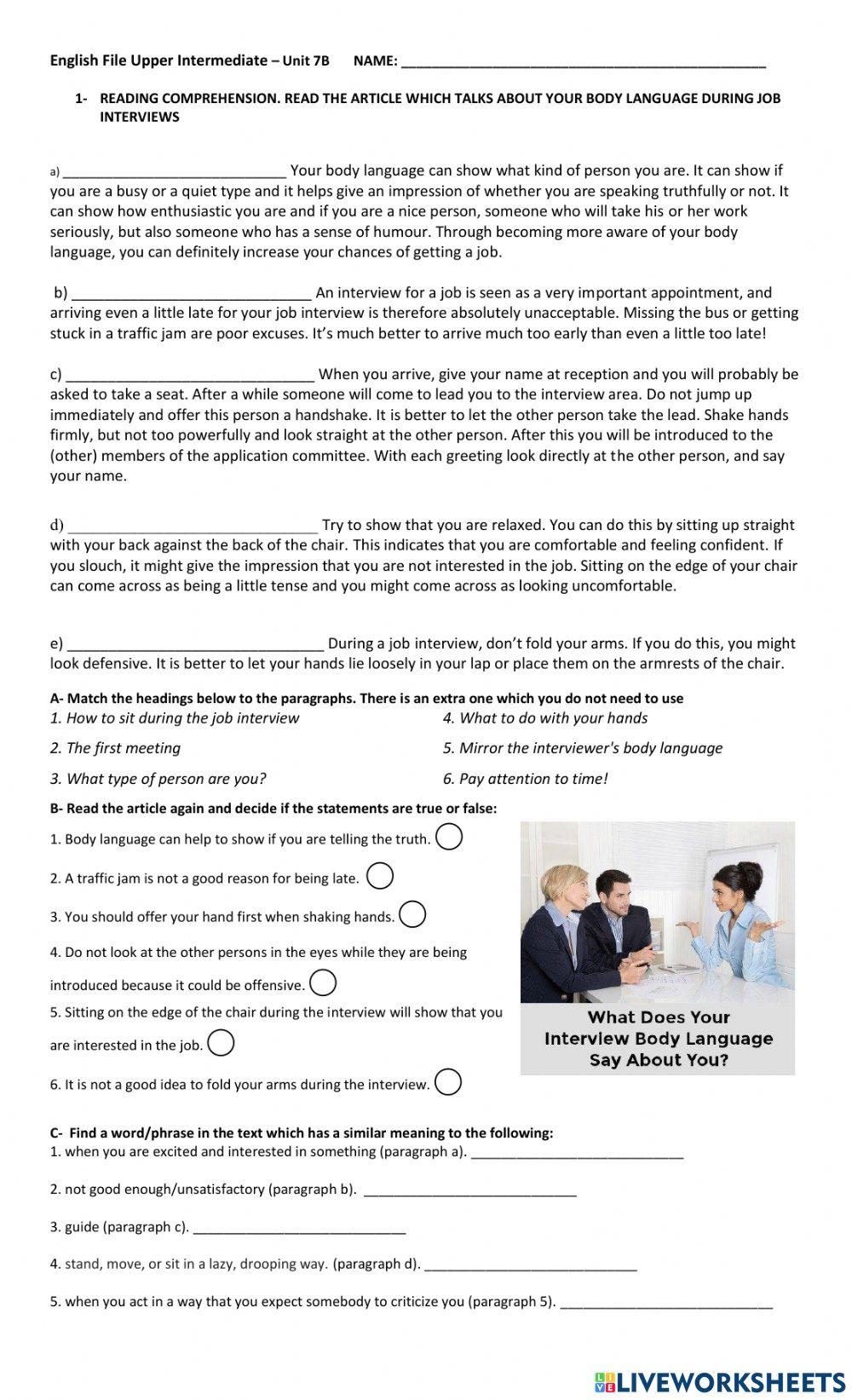 English file upper intermediate test unit 7b online exercise for live