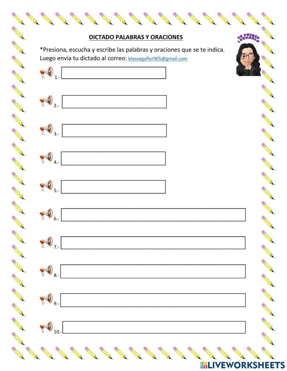 Dictado - 3 palabras y oraciones