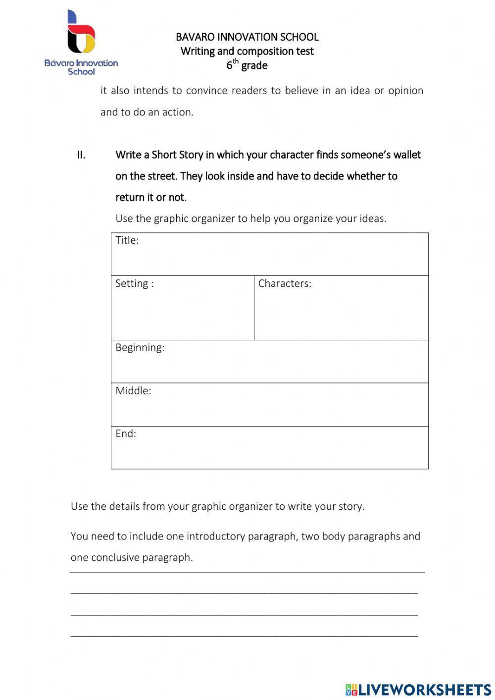 Writing test 6th grade