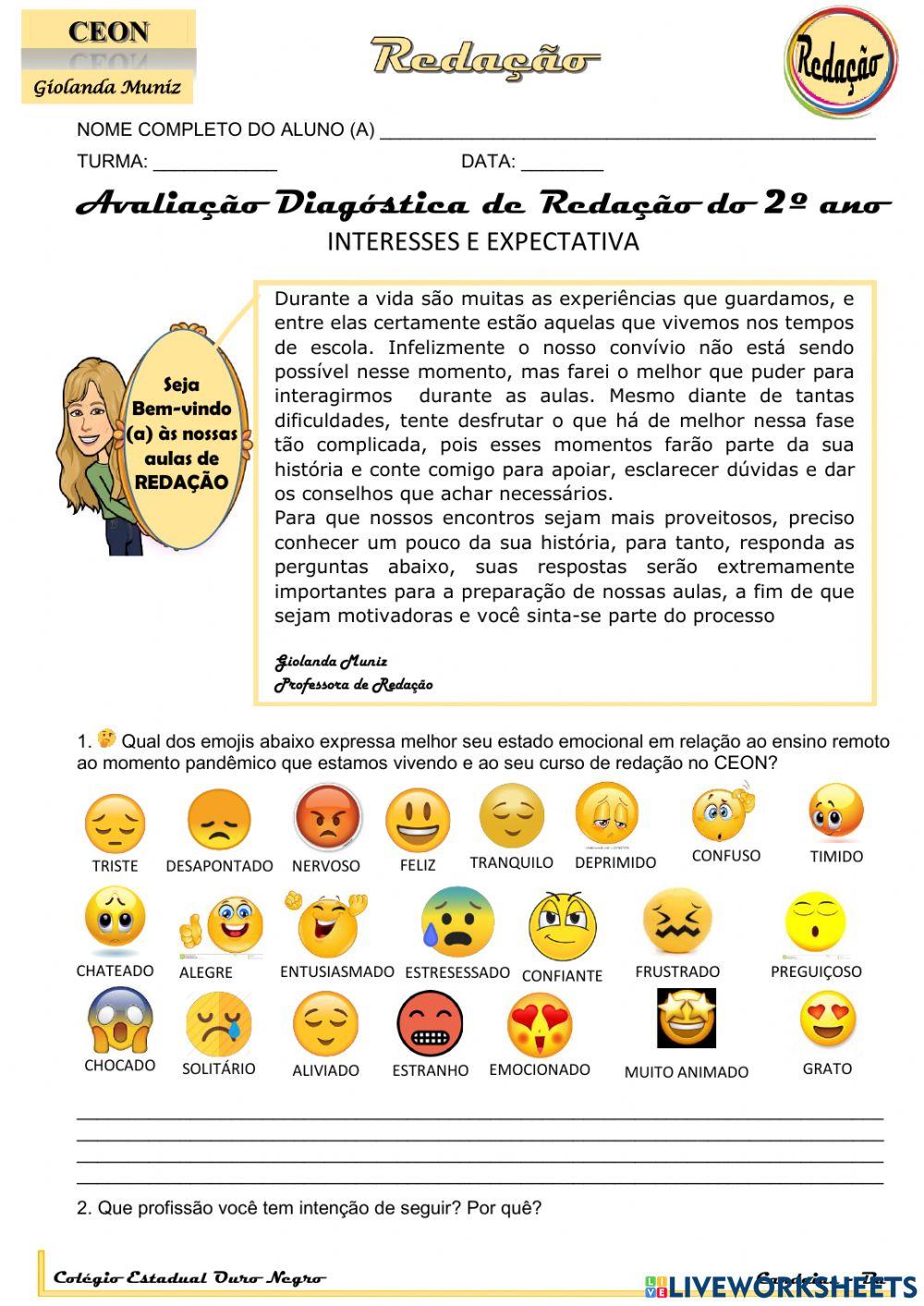 Avaliação diagnóstica de redação