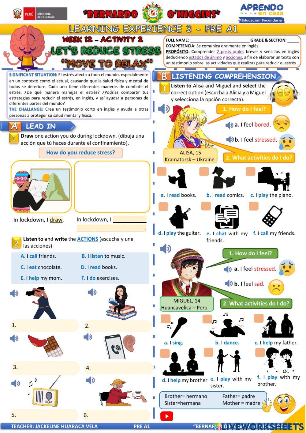 APRENDO EN CASA - PRE A1 - EDA 3 - ACTIVITY 2 - 1° GRADO