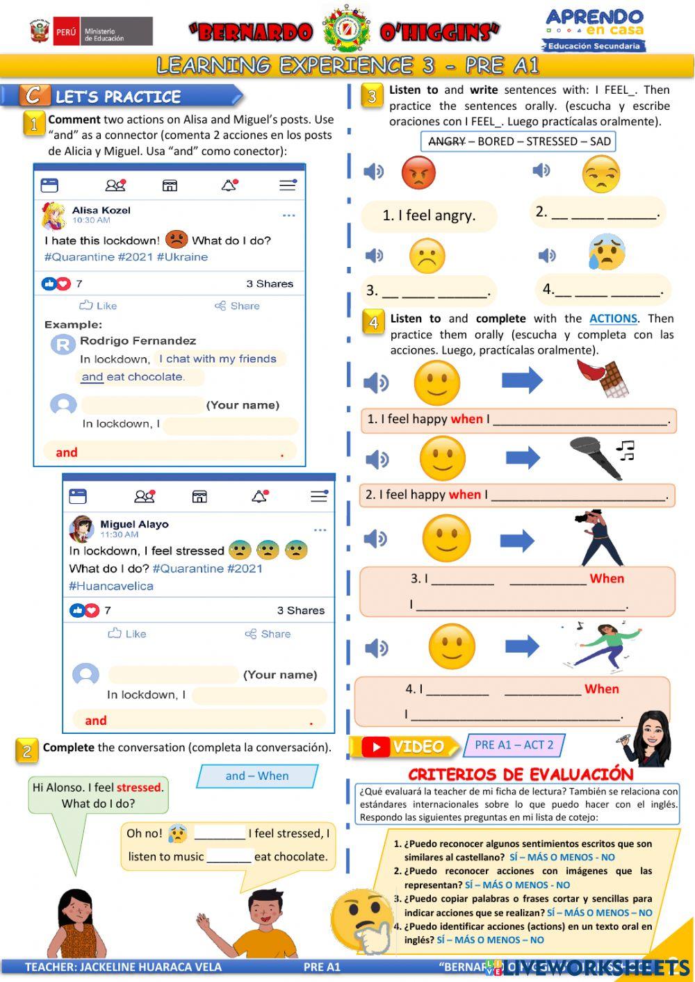 APRENDO EN CASA - PRE A1 - EDA 3 - ACTIVITY 2 - 1° GRADO