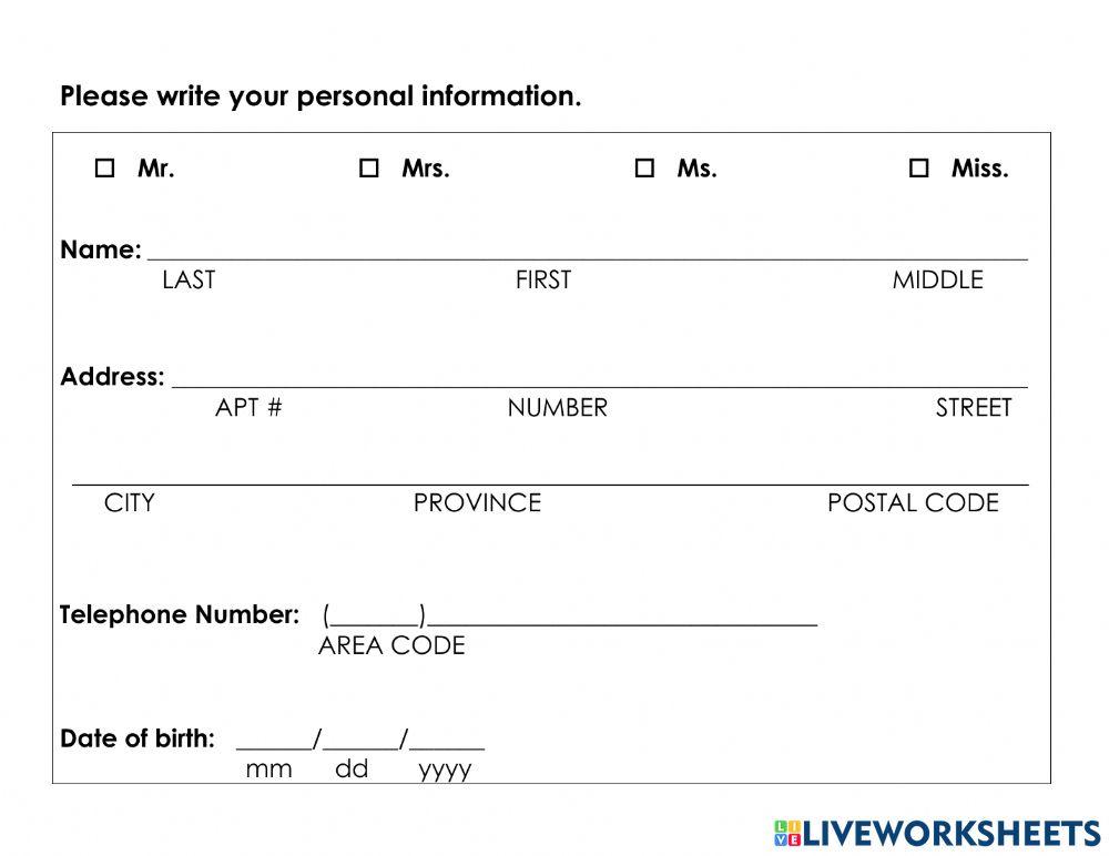 Personal Information form