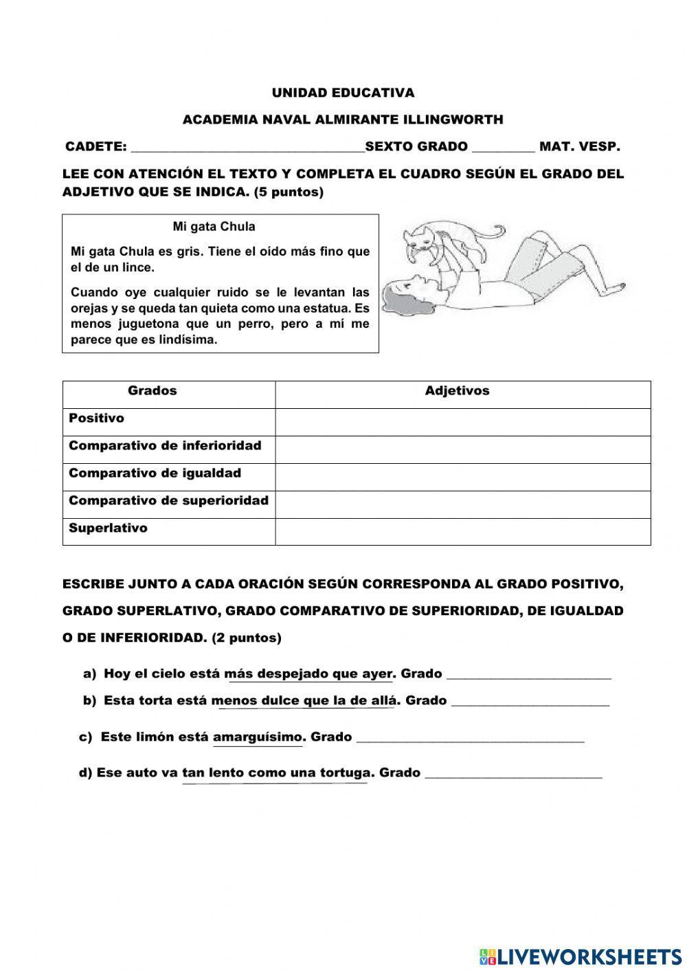 Taller grados del adjetivo