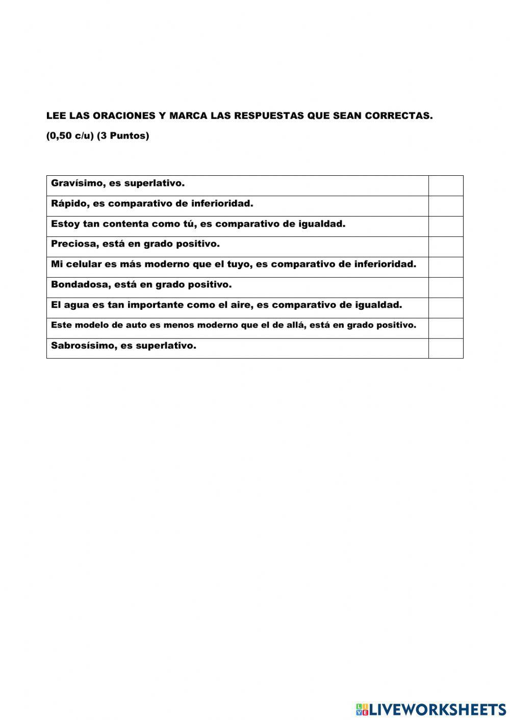 Taller grados del adjetivo