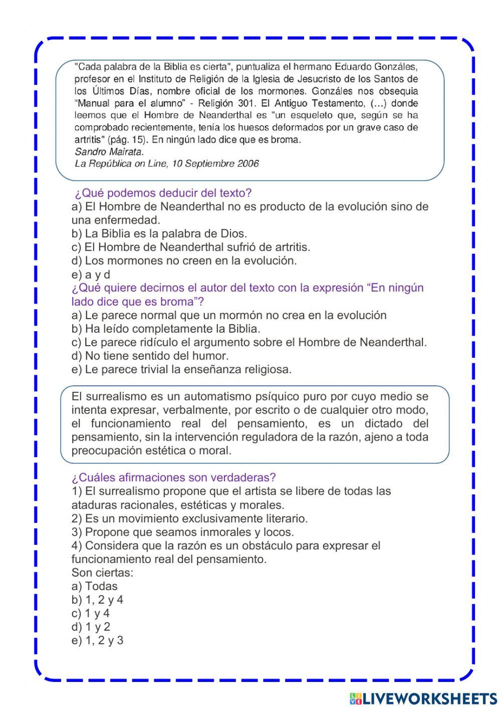 La carta y comprensión lectora