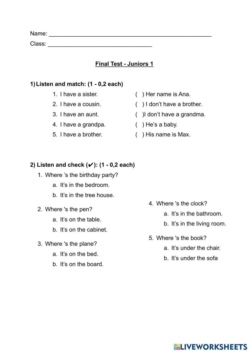 Final Test - Juniors 1