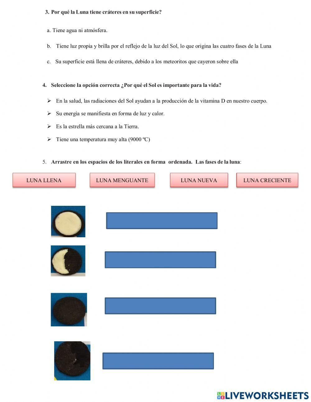 Características del sol y la luna
