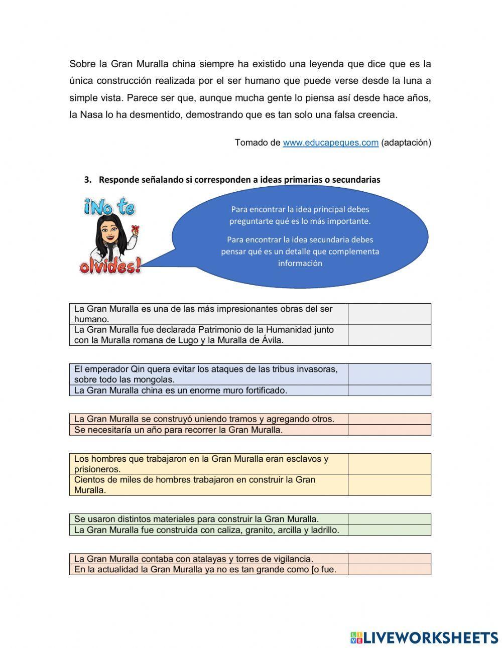 Determinar ideas principales y secundarias